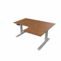 R807 Radial Sit Stand Desk Silver Frame 1400mm Walnut top Right handed