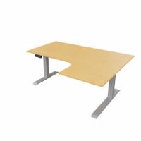 R807 Radial Sit Stand Desk Silver Frame 1600mm Beech top Right handed