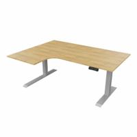 R807 Radial Sit Stand Desk Silver Frame 1600mm Oak top Left handed