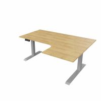 R807 Radial Sit Stand Desk Silver Frame 1600mm Oak top Right handed