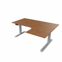R807 Radial Sit Stand Desk Silver Frame 1600mm Walnut top Right handed