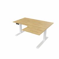 R807 Radial Sit Stand Desk White Frame 1400mm Oak top Right handed