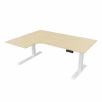 R807 Radial Sit Stand Desk White Frame 1600mm Maple top Left handed