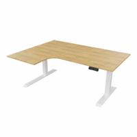R807 Radial Sit Stand Desk White Frame 1600mm Oak top Left handed