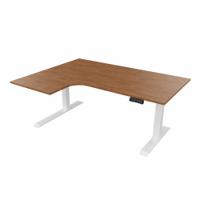 R807 Radial Sit Stand Desk White Frame 1600mm Walnut top Left handed