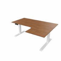 R807 Radial Sit Stand Desk White Frame 1600mm Walnut top Right handed