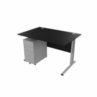 EnviroDesk 1185mm Straight Desk Ped Bundle Grey leg, Black Top