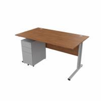 EnviroDesk 1385mm Straight Desk Ped Bundle Grey leg, Walnut Top