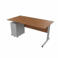 EnviroDesk 1585mm Straight Desk Ped Bundle Grey leg, Walnut Top