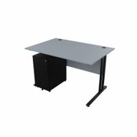 EnviroDesk 1185mm Straight Desk Ped Bundle Black leg, Grey Top