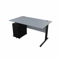 EnviroDesk 1385mm Straight Desk Ped Bundle Black leg, Grey Top