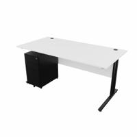 EnviroDesk 1585mm Straight Desk Ped Bundle Black leg, White Top