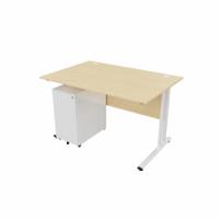 EnviroDesk 1185mm Straight Desk Ped Bundle White leg, Maple Top