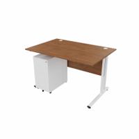 EnviroDesk 1185mm Straight Desk Ped Bundle White leg, Walnut Top