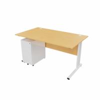 EnviroDesk 1385mm Straight Desk Ped Bundle White leg, Beech Top