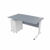 EnviroDesk 1385mm Straight Desk Ped Bundle White leg, Grey Top