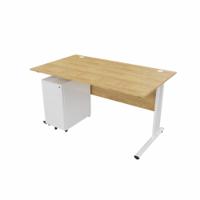 EnviroDesk 1385mm Straight Desk Ped Bundle White leg, Oak Top
