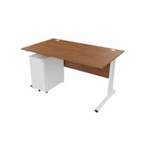 EnviroDesk 1385mm Straight Desk Ped Bundle White leg, Walnut Top