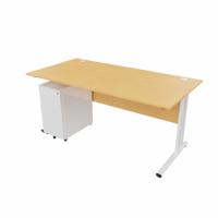 EnviroDesk 1585mmk Straight Desk Ped Bundle White leg, Beech Top
