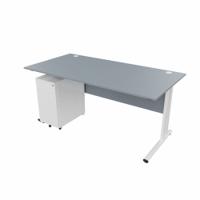 EnviroDesk 1585mm Straight Desk Ped Bundle White leg, Grey Top
