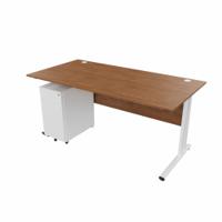 EnviroDesk 1585mm Straight Desk Ped Bundle White leg, Walnut Top
