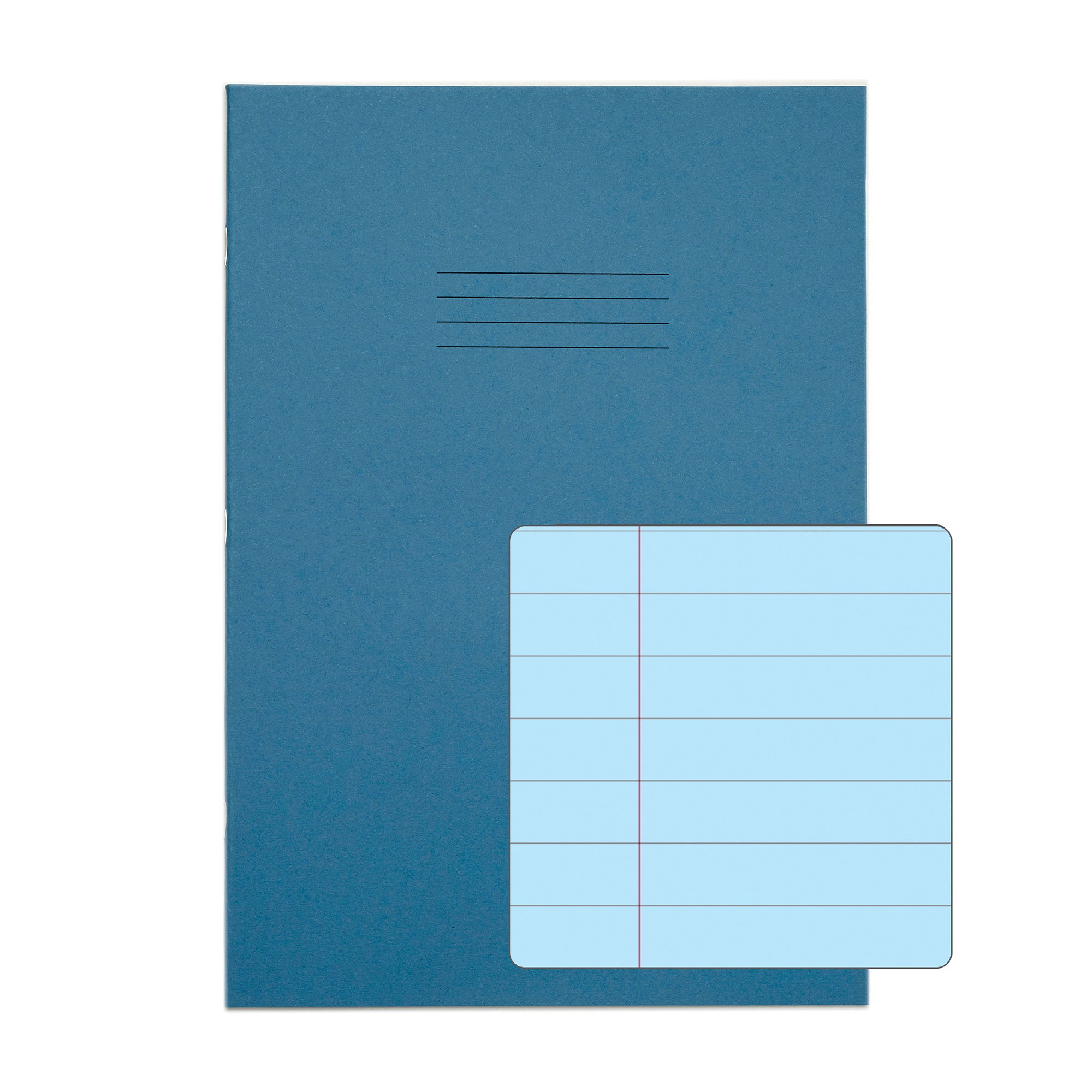 RHINO A4 Tinted Exercise Book 48 Pages / 24 Leaf Light Blue with Blue Paper 12mm Lined with Margin