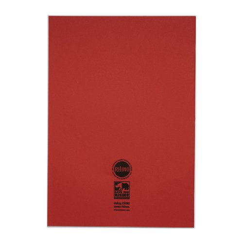 14664VC - Rhino 13 x 9  A4+ Oversized Exercise Book 40 Page Feint Ruled 12mm Red (Pack 100) - VDU024-210-2