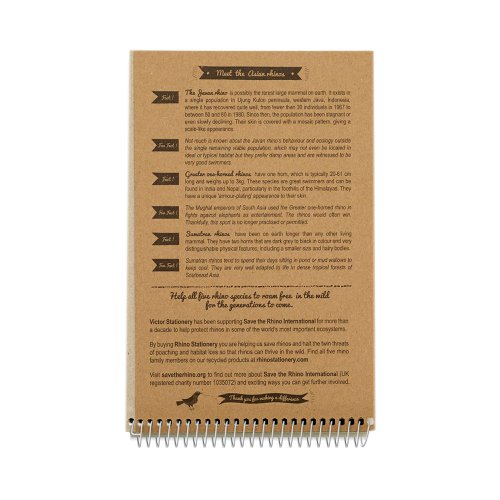 Save The Rhino Recycled Spiral Headbound Notebook 200x127mm (Pack 10) SRN8