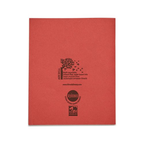 616283 Rhino Exercise Book 8mm Ruled Margin 205X165mm Red 120 Page Pack Of 100 Ex36215 3P