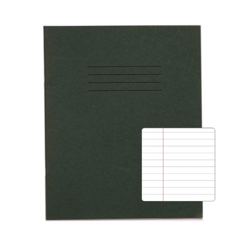 RHINO 8 x 6.5 Exercise Book 48 Pages / 24 Leaf Dark Green 8mm Lined with Margin