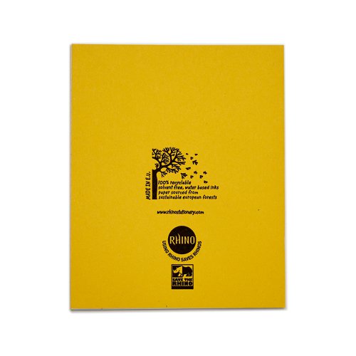 616252 Rhino Exercise Book 8mm Ruled Margin 205X165mm Yellow 48 Page Pack Of 100 Aa114 3P