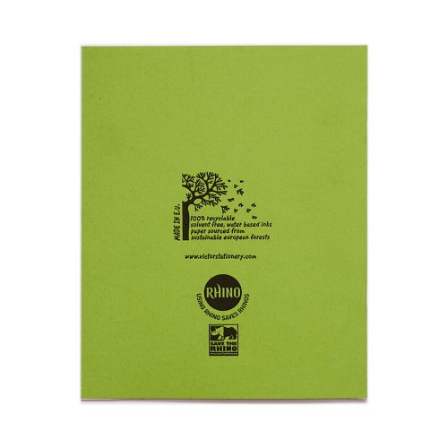 RHINO 8 x 6.5 Exercise Book 80 Pages / 40 Leaf Light Green 8mm Lined with Margin