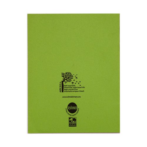 RHINO 9 x 7 Exercise Book 32 Pages / 16 Leaf Light Green Top Half Plain and Bottom Half 12mm Lined