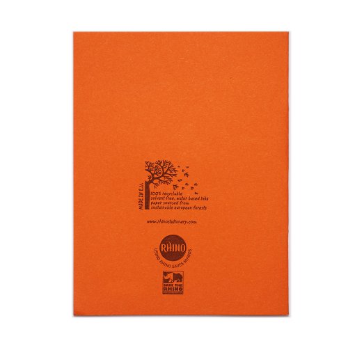Rhino 9 x 7 A5+ Exercise Book 48 Page Feint Ruled 12mm With Plain Reverse Orange (Pack 100) - VAG014-2