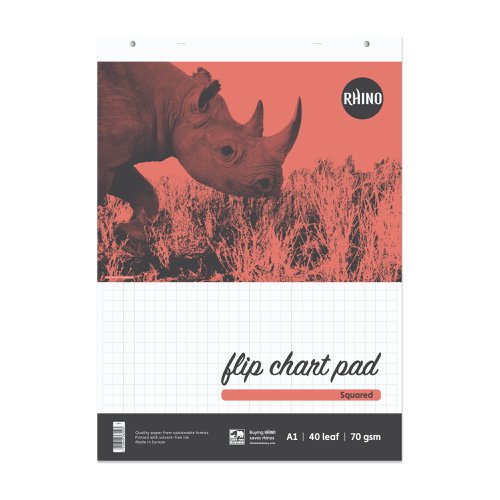 RHINO Office A1 Flip Chart Pad 40 Leaf 20mm Squared with Plain Reverse