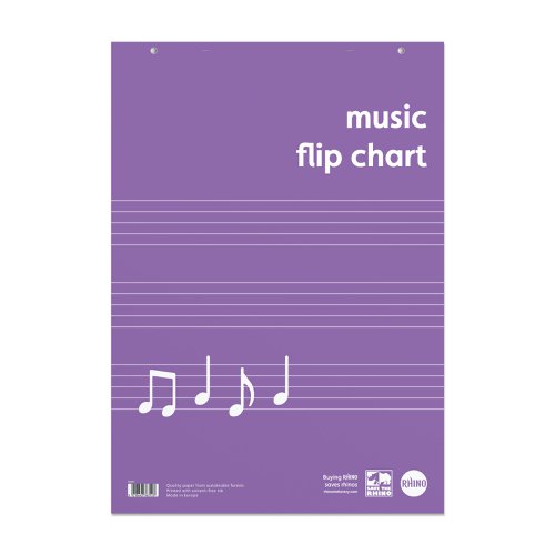 Rhino A1 Educational Music Flipchart Pad 30 Leaf 20 Music 5 Stave Ruling with Plain Reverse (Pack 5) - REMFC-0
