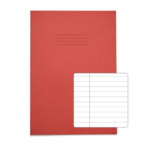 Rhino A4 Exercise Book 32 Page Feint Ruled 8mm With Margin Red (Pack 100) - VDU014-165-8