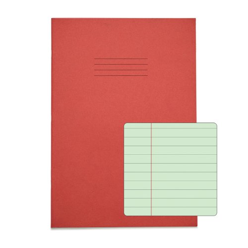 RHINO A4 Special Exercise Book 48 Page, Red with Tinted Green Paper, F8M (Pack of 50)