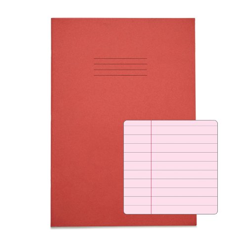 RHINO A4 Special Exercise Book 48 Page, Red with Tinted Pink Paper, F8M (Pack of 50)