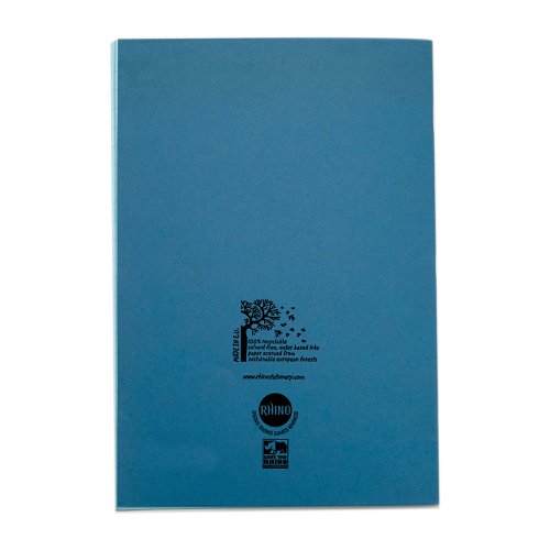 Rhino A4 Special Exercise Book 48 Page Ruled Wide 12mm Feint Lines And Margin F12M Light Blue with Tinted Blue Paper (Pack 10) - EX681111B-8 14517VC