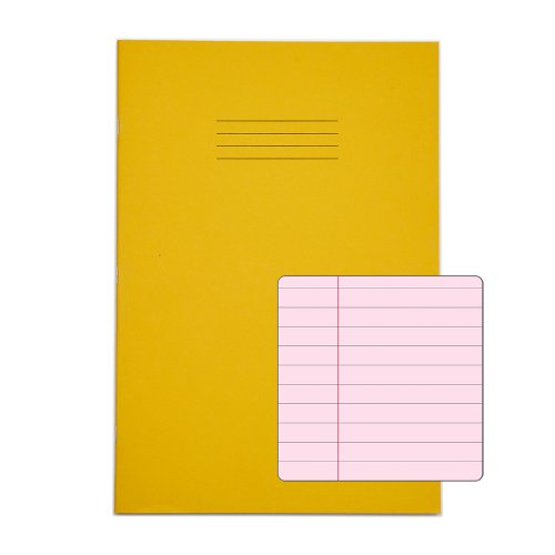 RHINO A4 Special Exercise Book 48 Page, Yellow with Tinted Pink Paper, F8M (Pack of 50)
