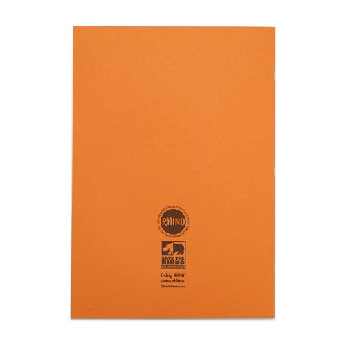 Rhino A4 Exercise Book 32 Page Orange Feint Ruled Margin 8mm (Pack 100) - VDU014-29-0