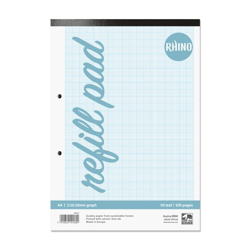 RHINO A4 Refill Pad 50 Leaf, 2:10:20 Graph Ruling and Blank Alternative Pages (Pack of 48)