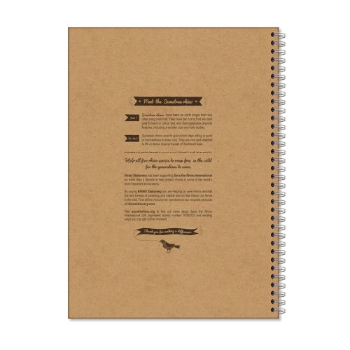 68030VC - Save The Rhino Recycled Twinwire Hardback Notebook A4 160 Pages (Pack 5) SRTWA4