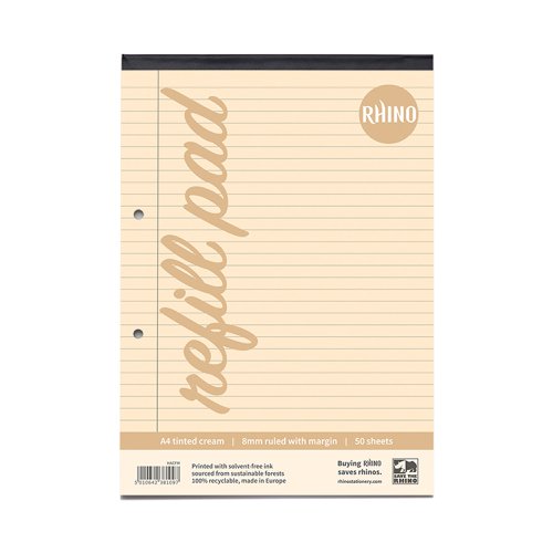 Rhino A4 Special Refill Pad 50 Leaf Feint Ruled 8mm With Margin Cream Tinted Paper (Pack 6) - HACFM-2