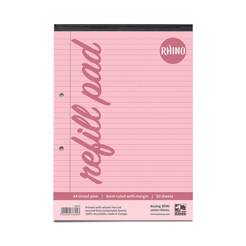 RHINO A4 Special Refill Pad 50 Leaf, Pink Tinted Paper, F8M (Pack of 6) Refill Pads PHAPFM-8
