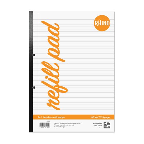 Rhino A4 Refill Pad 320 Page Feint Ruled 6mm With Margin (Pack 3) - SDNM-2