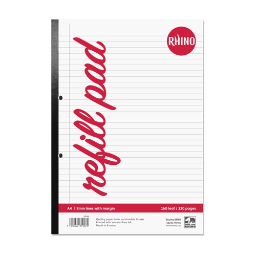 Rhino A4 Refill Pad 320 Page Feint Ruled 8mm With Margin (Pack 3) - SDFM-6