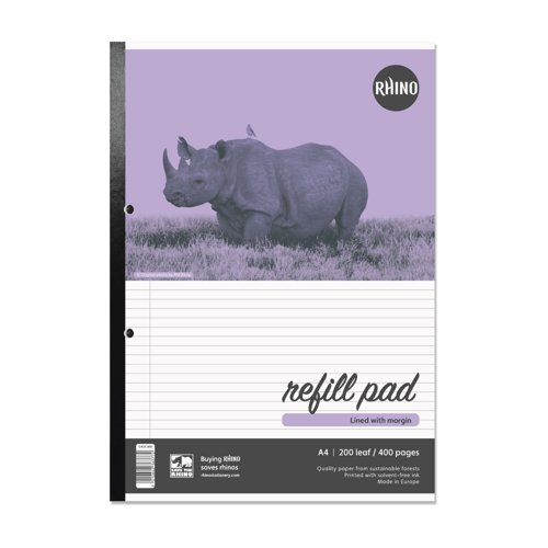 Rhino A4 Refill Pad 400 Page Feint Ruled 6mm With Margin (Pack 5) - V4DCNM-6