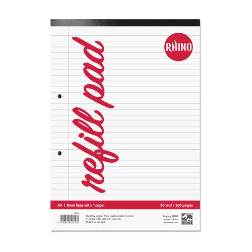 Rhino A4 Refill Pad 160 Page Feint Ruled 8mm With Margin (Pack 6) - HAFM-8